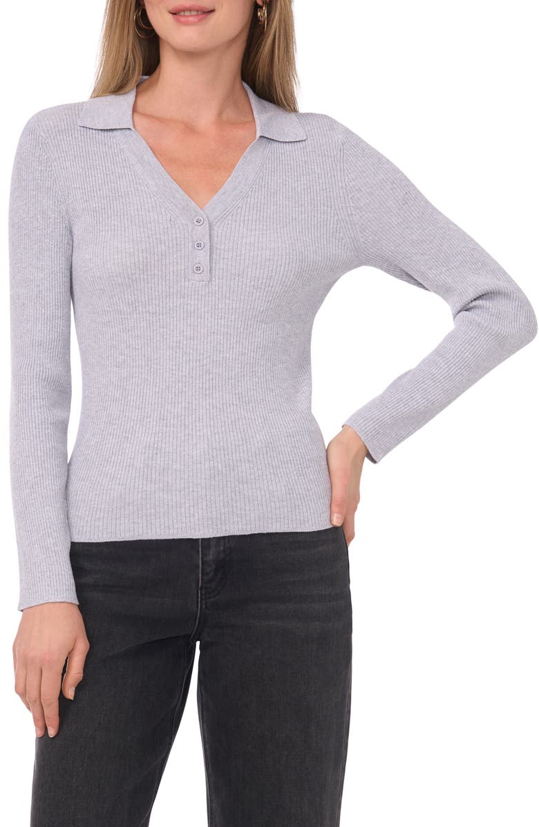 1.STATE Ribbed Polo Sweater, Main, color, Light Heather Grey