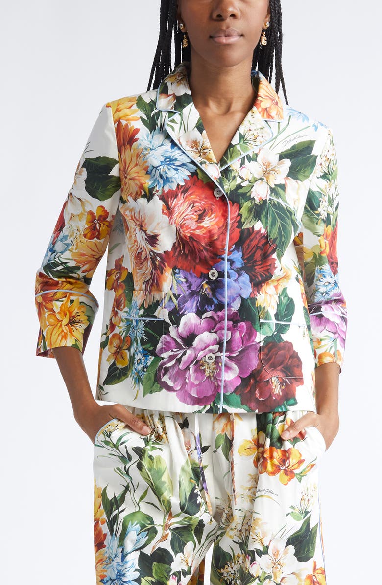 Dolce&Gabbana Floral Button-Up Top, Main, color, Ha5pc B.fiori Cret. F.bco