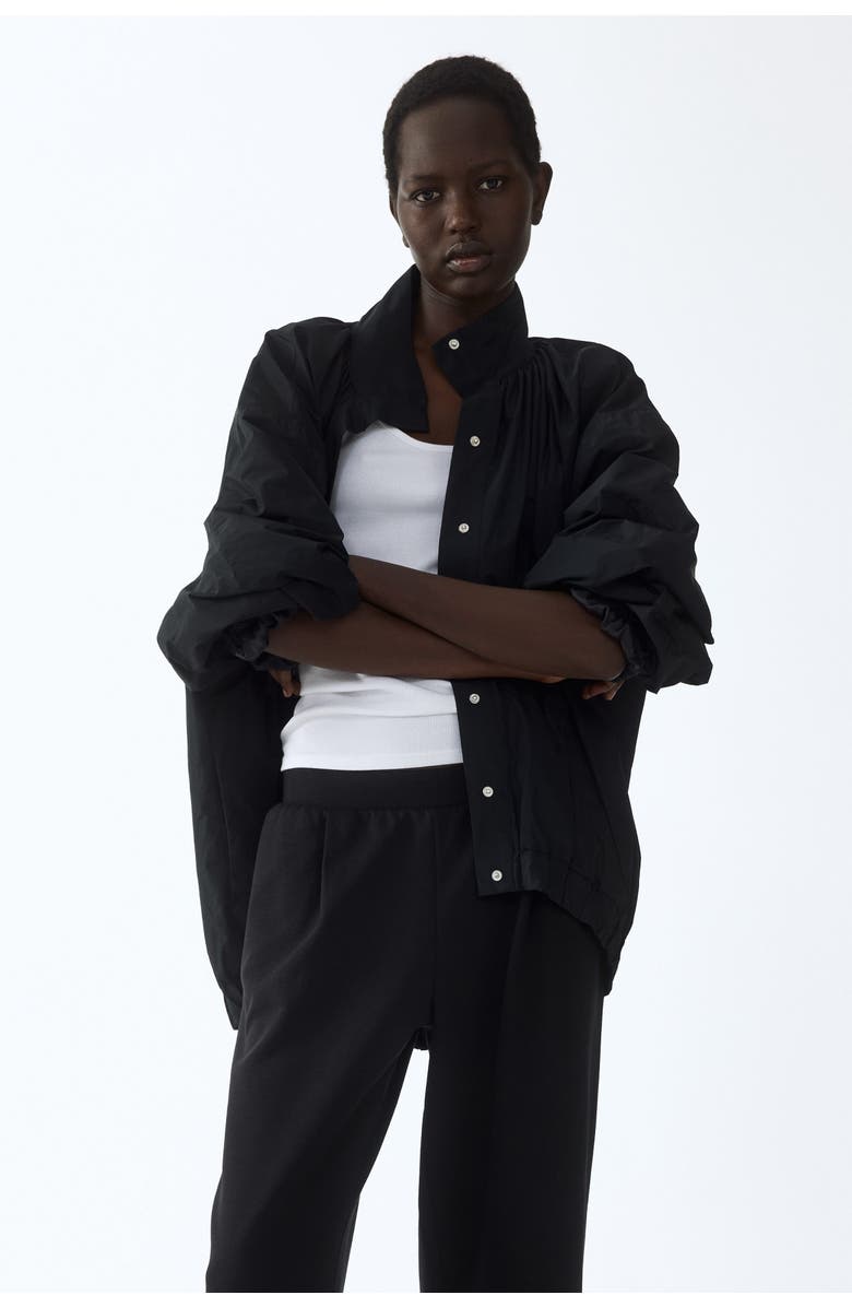 H&M Wide Interlock Joggers, Alternate, color, Black