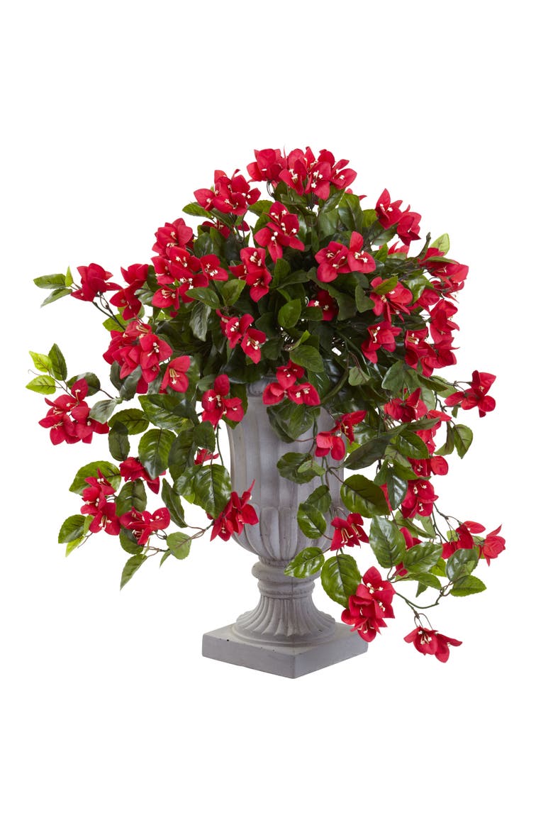Bougainvillea Flowering Artificial Plant with Decorative Urn, UV Resistant, Main, color, Red