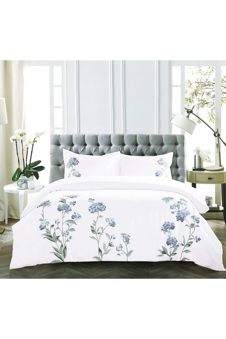 Hydrangea Embroidered Duvet Set, Main, color, WHITE