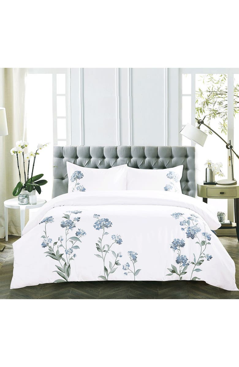 MELANGE HOME Hydrangea Embroidered Duvet Set, Main, color, White