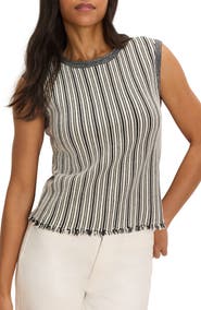 NIC+ZOE This and That Stripe Fringe Trim Sweater Tank