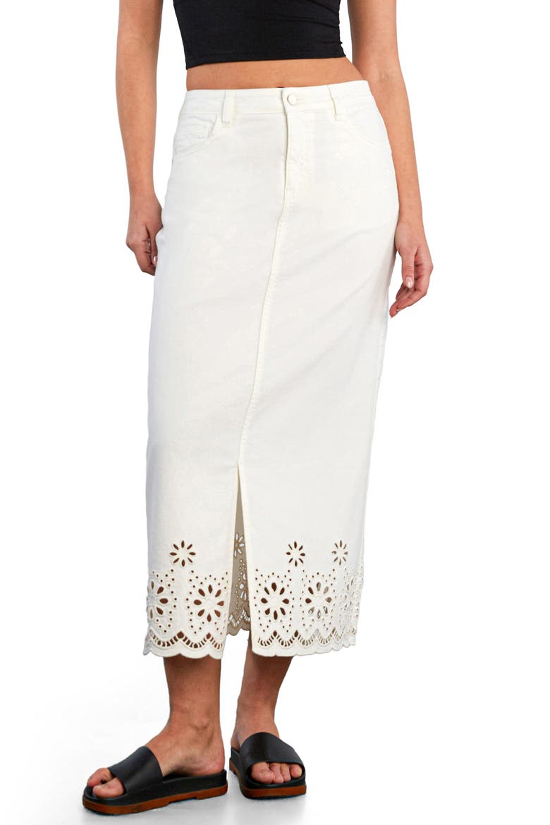 Eyelet Maxi Denim Skirt, Main, color, BRIGHT WHITE
