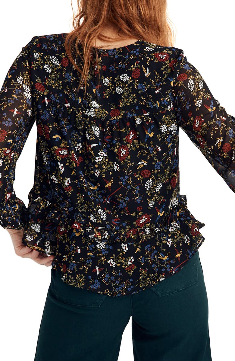 Madewell Finch Floral Sheer Sleeve Ruffle Peplum Top, Alternate, color, 