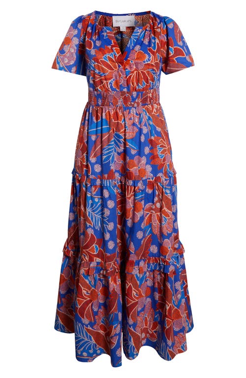 Sugarlips Amazonia Floral Tiere Cotton Maxi Dress In Burgundy