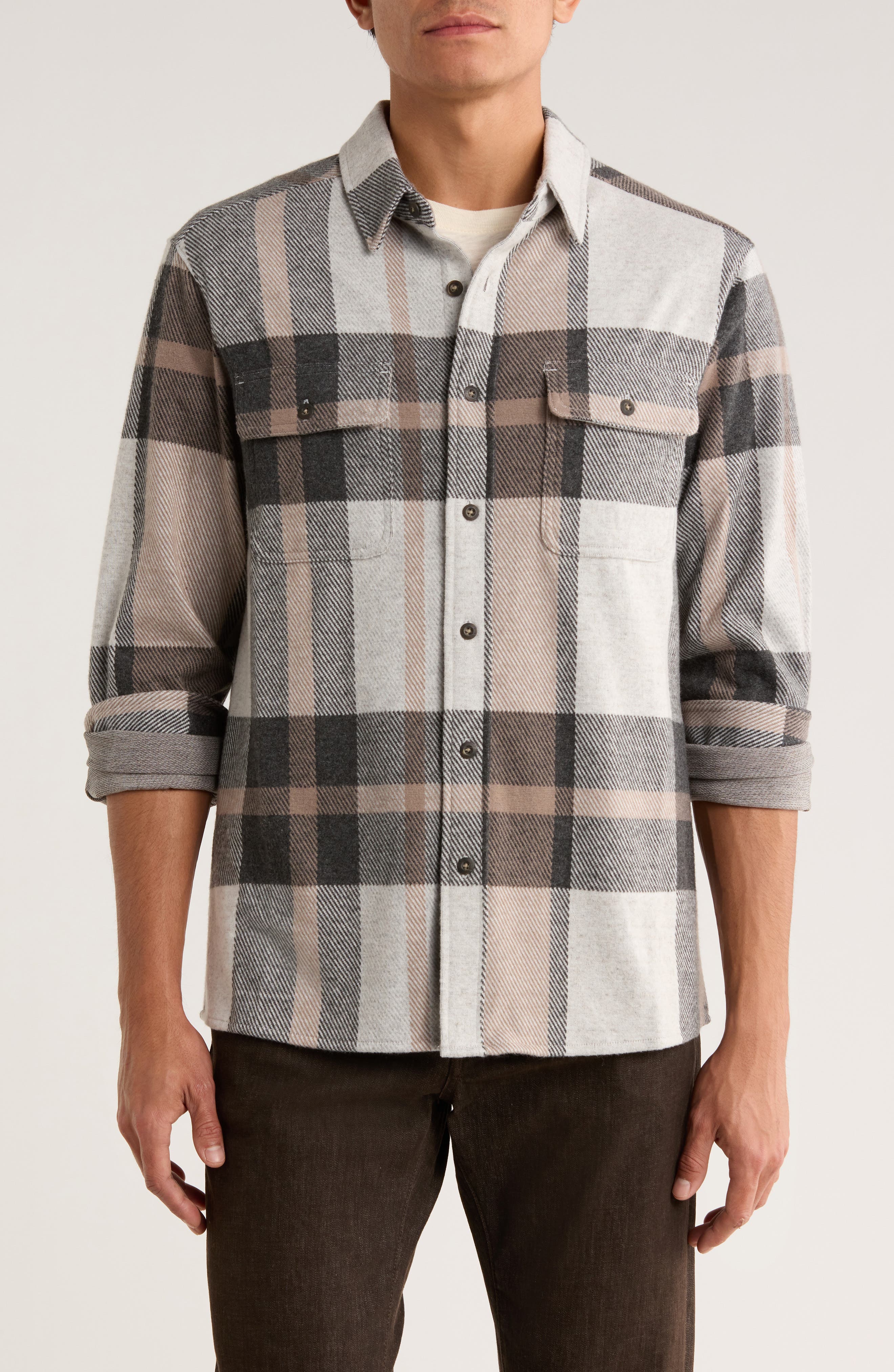 7 Diamonds Generation Plaid Stretch Flannel Button-Up Shirt