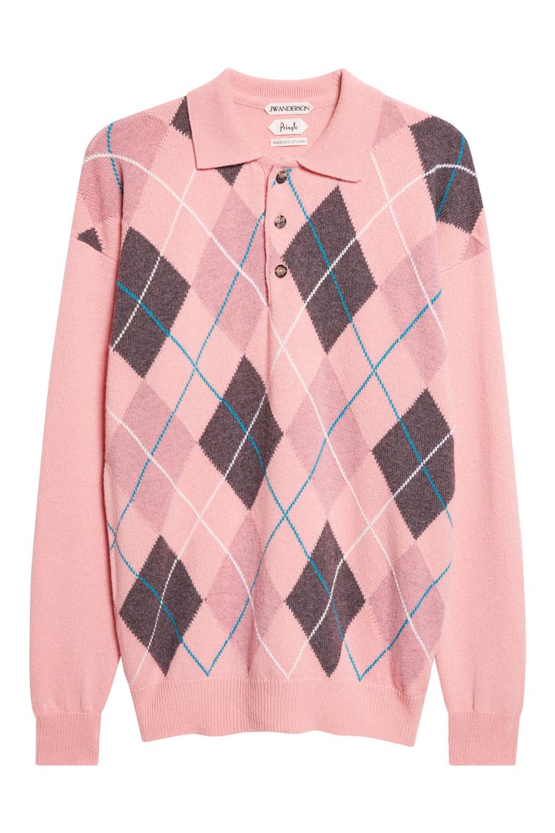 x Pringle of Scotland Argyle Wool Polo, Alternate, color, BUBBLEGUM