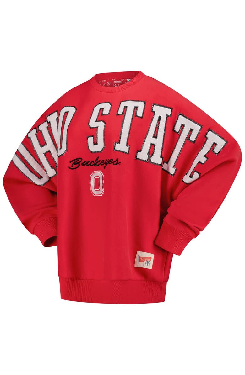 PRESSBOX Women's Pressbox  Scarlet Ohio State Buckeyes Flannigan Oversized Dolman Pullover Sweatshirt, Alternate, color, Scarlet