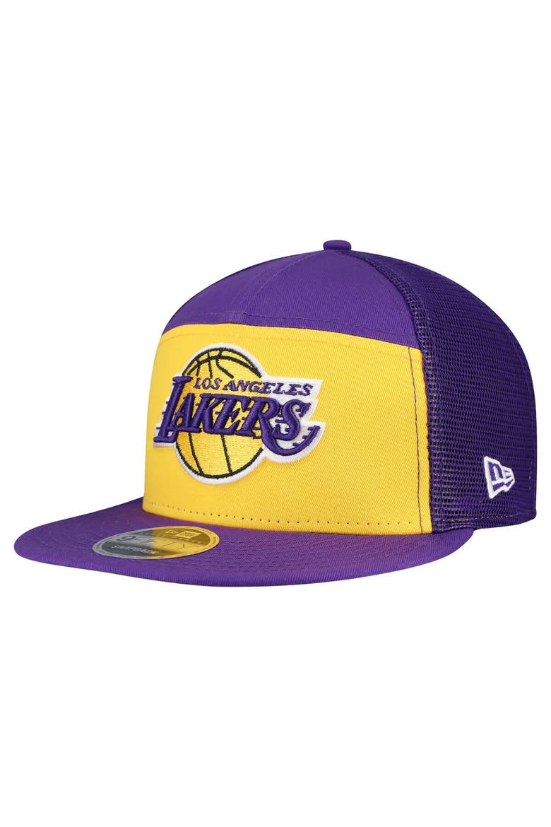 Men's New Era  Gold/Purple Los Angeles Lakers Outdoor Split Panel 9FIFTY Snapback Hat, Main, color, Gold