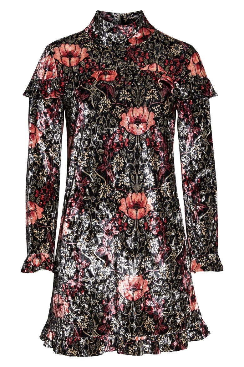 Falling Hard Print Velvet Minidress, Alternate, color, MOODY FLORAL VELVET