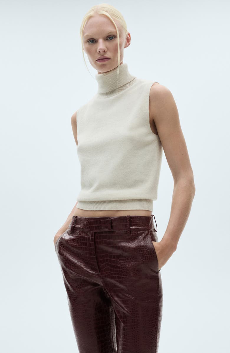 MANGO Snake Embossed Faux Leather Flare Pants, Alternate, color, 