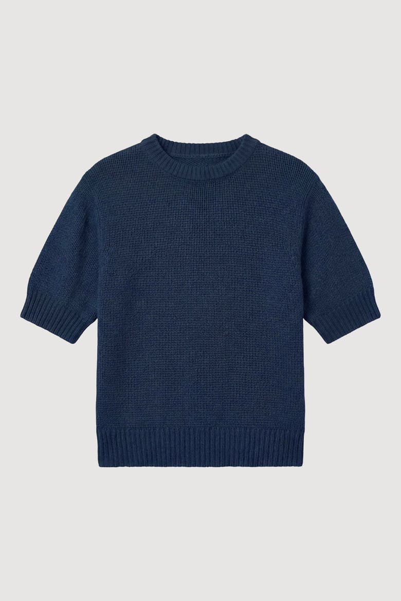 Heidi Pullover Short-Sleeve Knit Top, Alternate, color, Navy