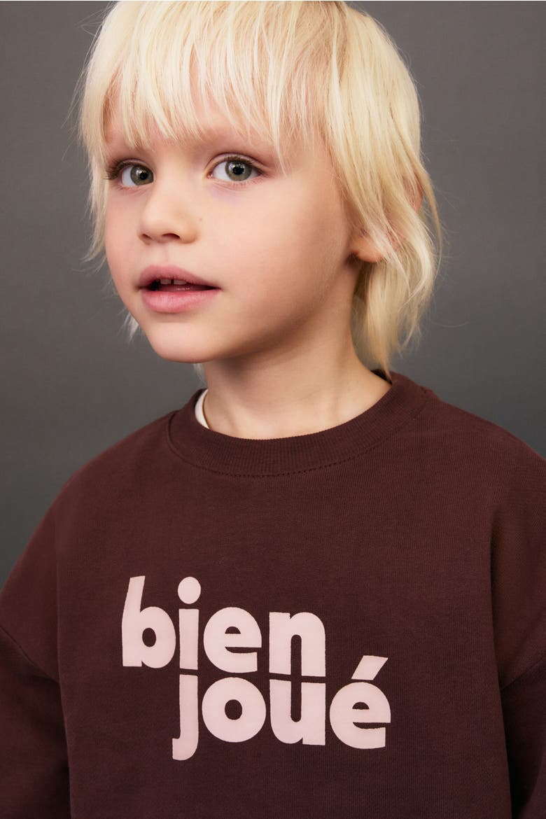 Printed Cotton Sweatshirt, Alternate, color, Dark brown/Bien joué