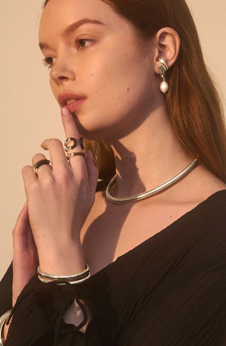 Lady Grey Cultured Pearl Shift Earrings, Alternate, color, Silver