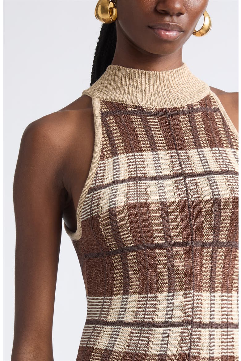 Louisa Metallic Plaid Knit Midi Dress, Alternate, color, HERITAGE BROWN PLAID