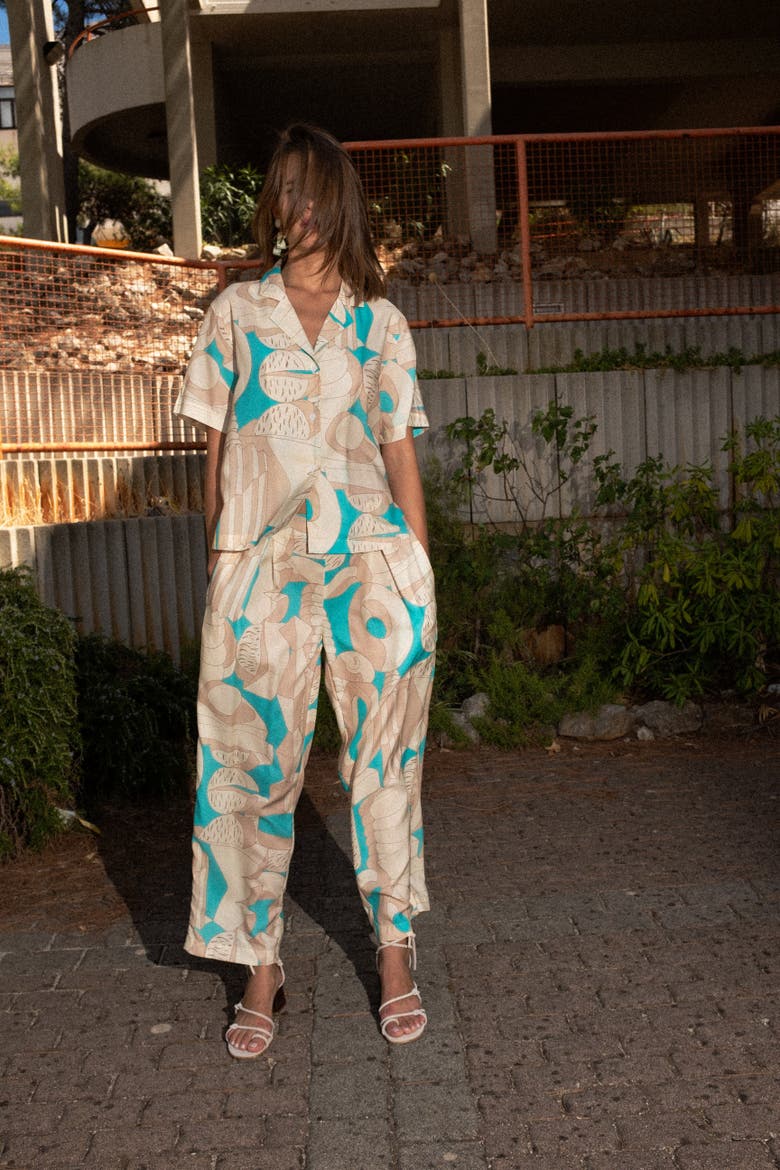 Ease Short-Sleeve Button-Up Printed Shirt, Alternate, color, Sculpting
