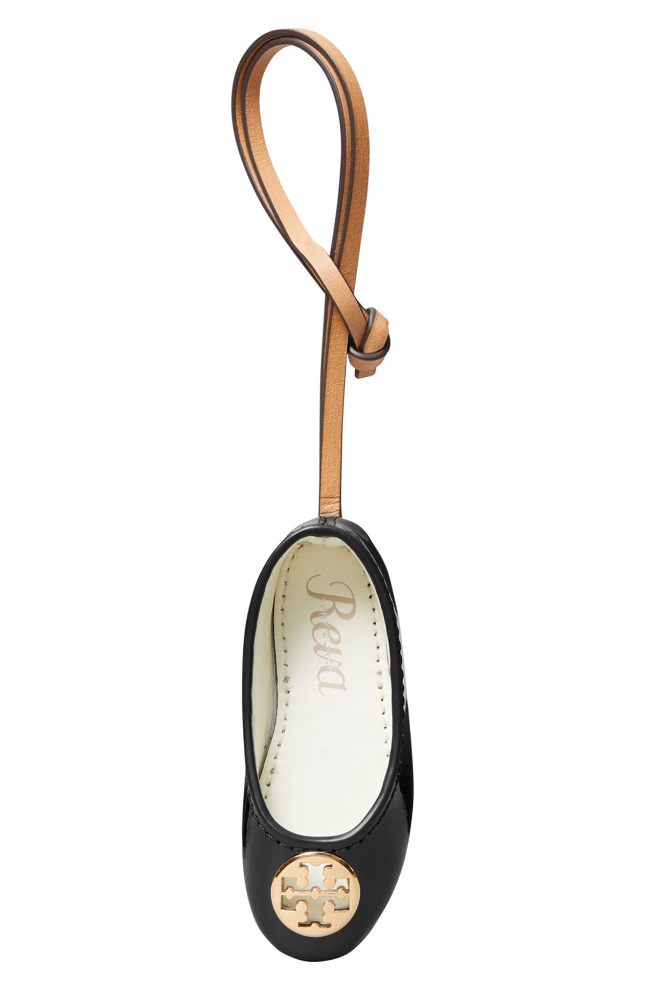 Reva Ballet Leather Bag Charm, Main, color, BLACK / GOLD
