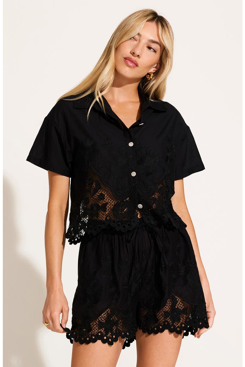 Flora Broderie Anglaise Cover-Up Shorts, Alternate, color, BLACK