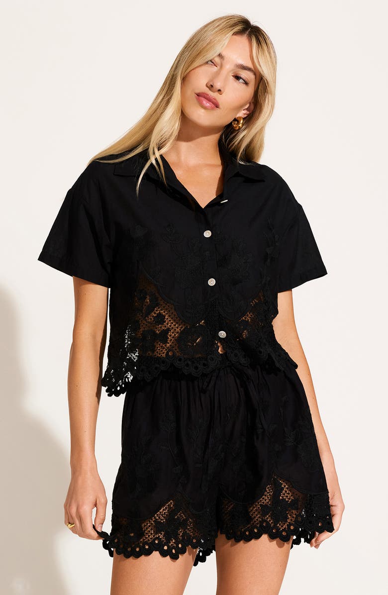 Vitamin A<sup>®</sup> Flora Broderie Anglaise Cover-Up Shorts, Alternate, color, Black