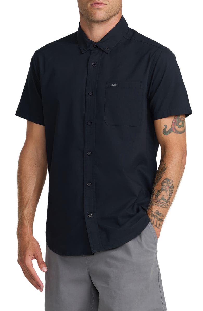 RVCA That'll Do Slim Fit Solid Short Sleeve Button-Down Shirt, Alternate, color, Black New