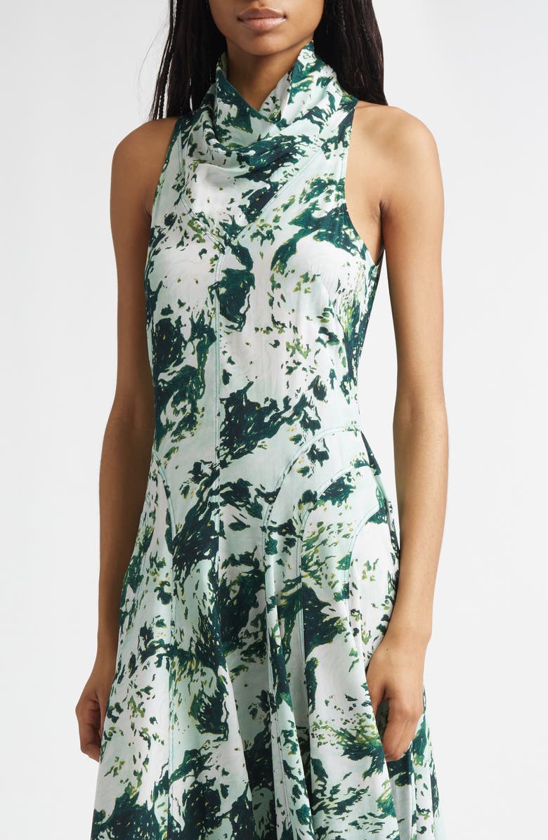 Proenza Schouler Adelide Print Cowl Neck Midi Dress, Alternate, color, Dark Green Multi