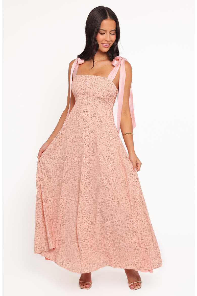 Ellody Polka Dot Tie Shoulder Maxi Dress, Alternate, color, PEACH POLKA DOT