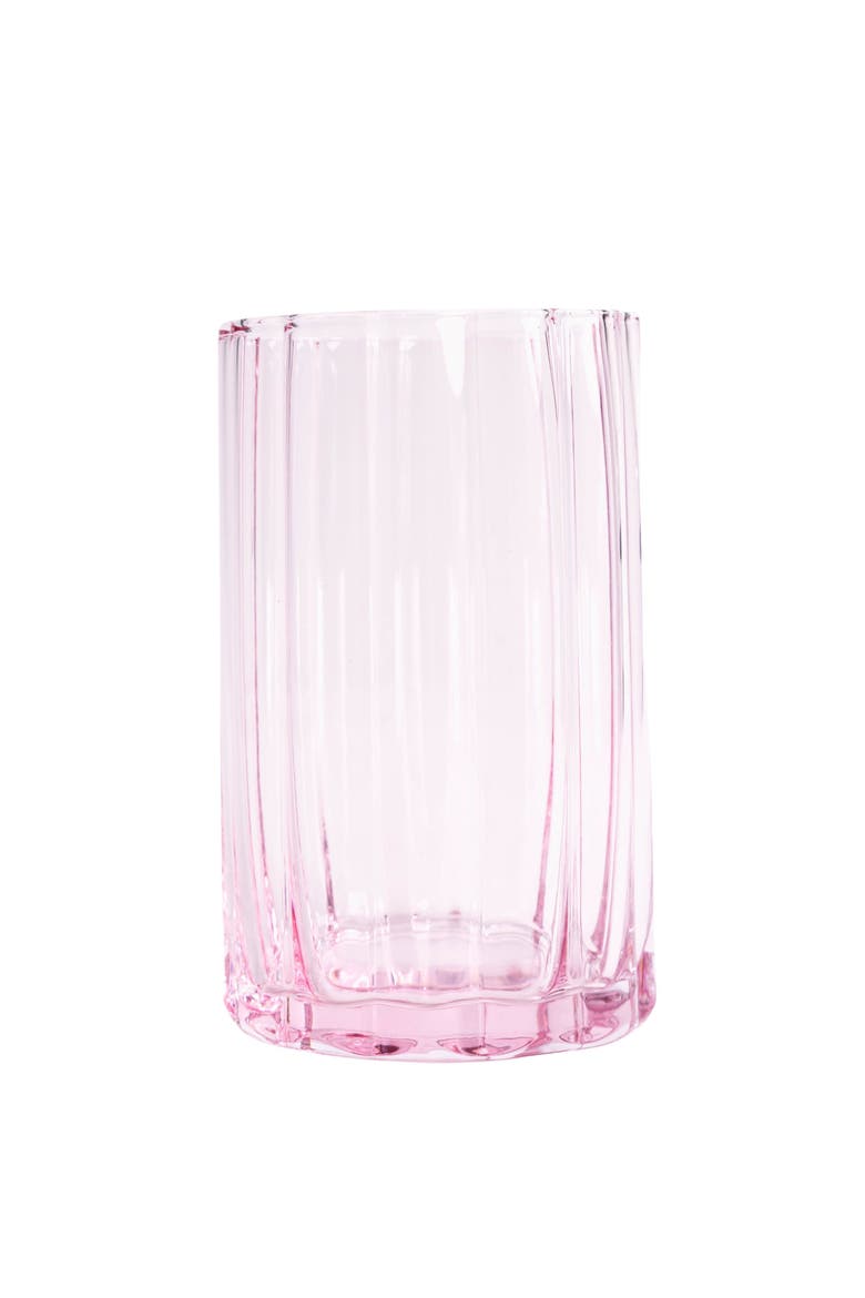 Scalloped Rim Fluted Tall Tumbler Glass, Set of 4, 16oz, Blush Pink, Alternate, color, pink