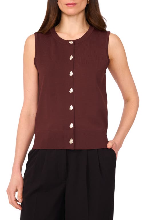 Vince Camuto Crewneck Button-up Sweater Vest In Brown
