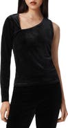 AllSaints Ari Asymmetric Single Long Sleeve Velvet Top
