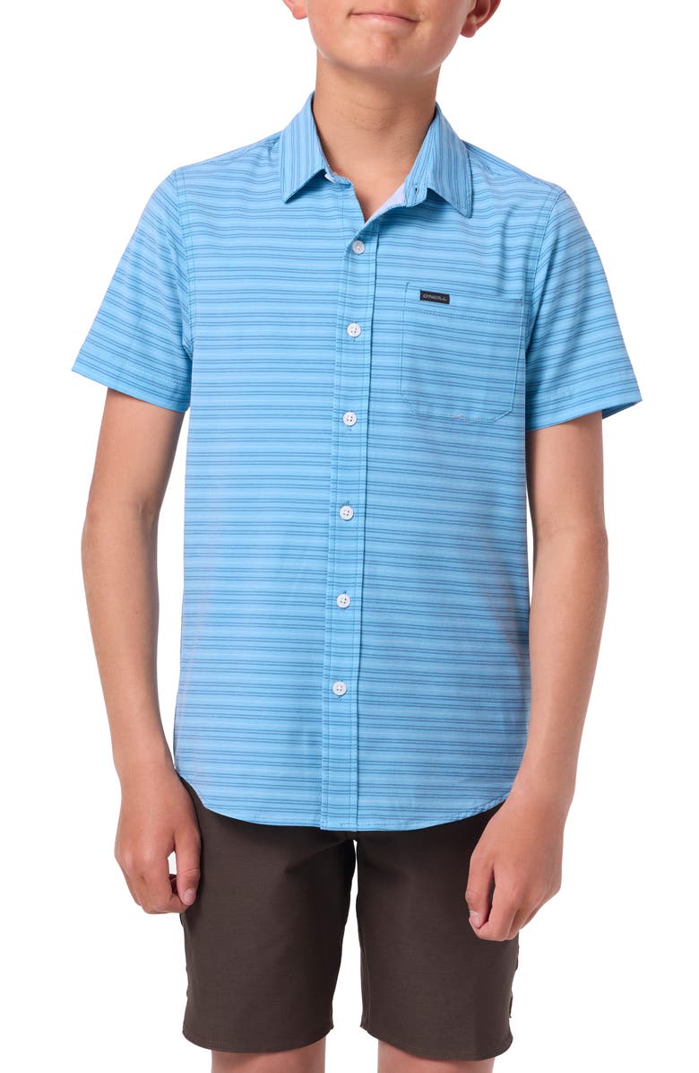 O'Neill Kids' TRVLR Traverse Stripe Short Sleeve Button-Up Shirt, Main, color, Blue Fade