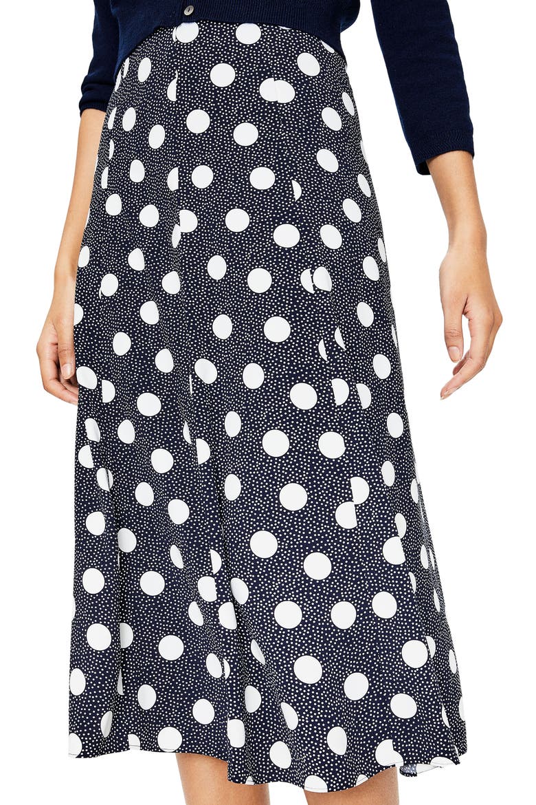 Floaty Polka Dot Midi Skirt, Alternate, color, NAVY SPOT ON SPOT