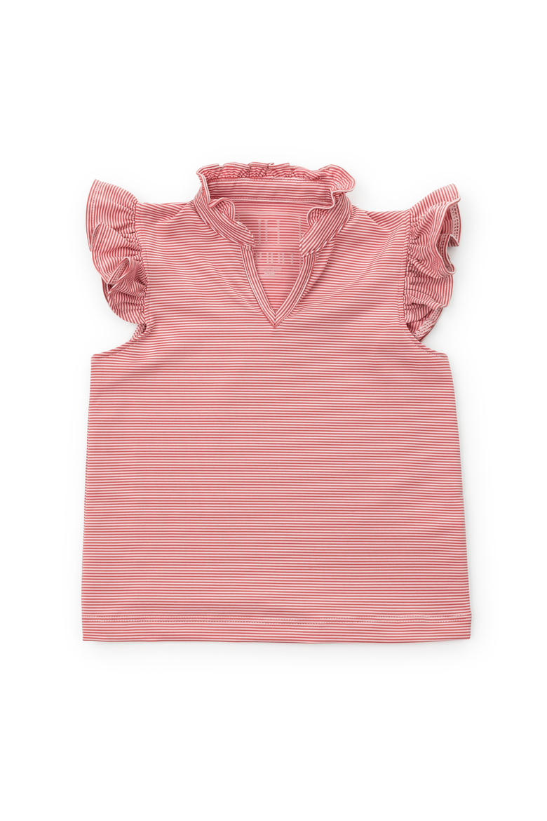 Ellie Girls' Sleeveless Ruffled Top by LH Sport, Main, color, Red Stripes
