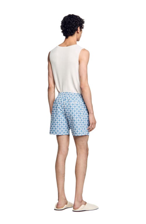Sandro Square Cross Swim Shorts In Blue Sky