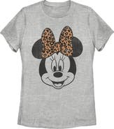 Mickey & Friends Women's Mickey & Friends Minnie Mouse Cheetah Print Bow  Graphic T-Shirt