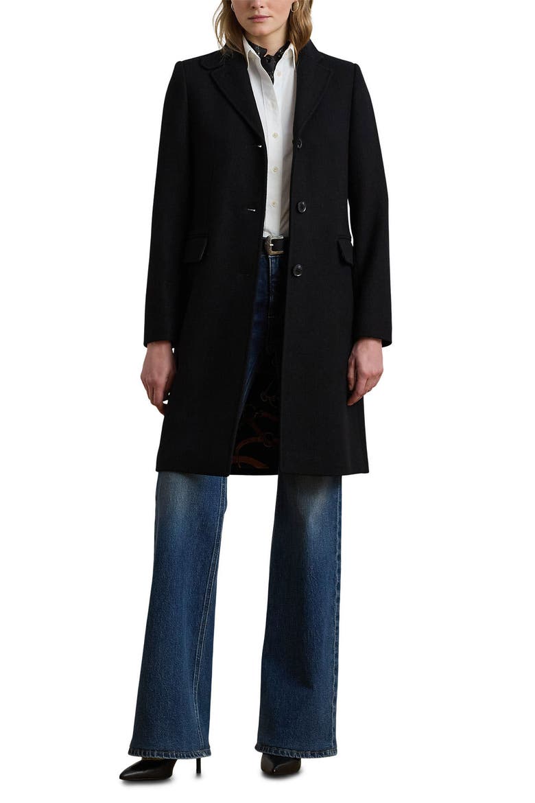 Longline Wool Blend Twill Coat, Main, color, BLACK