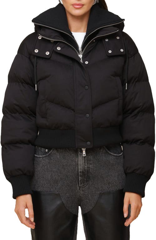 Avec Les Filles Thermalpuff™ Crop Puffer Jacket With Rib Bib In Black
