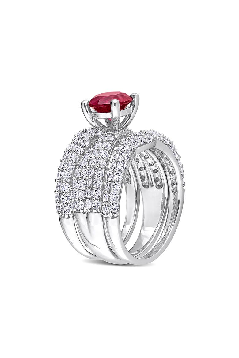 Lab Created White Sapphire & Lab Created Ruby Ring Stack Set, Alternate, color, RED