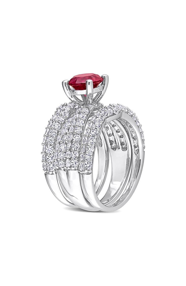 DELMAR Lab Created White Sapphire & Lab Created Ruby Ring Stack Set, Alternate, color, Red
