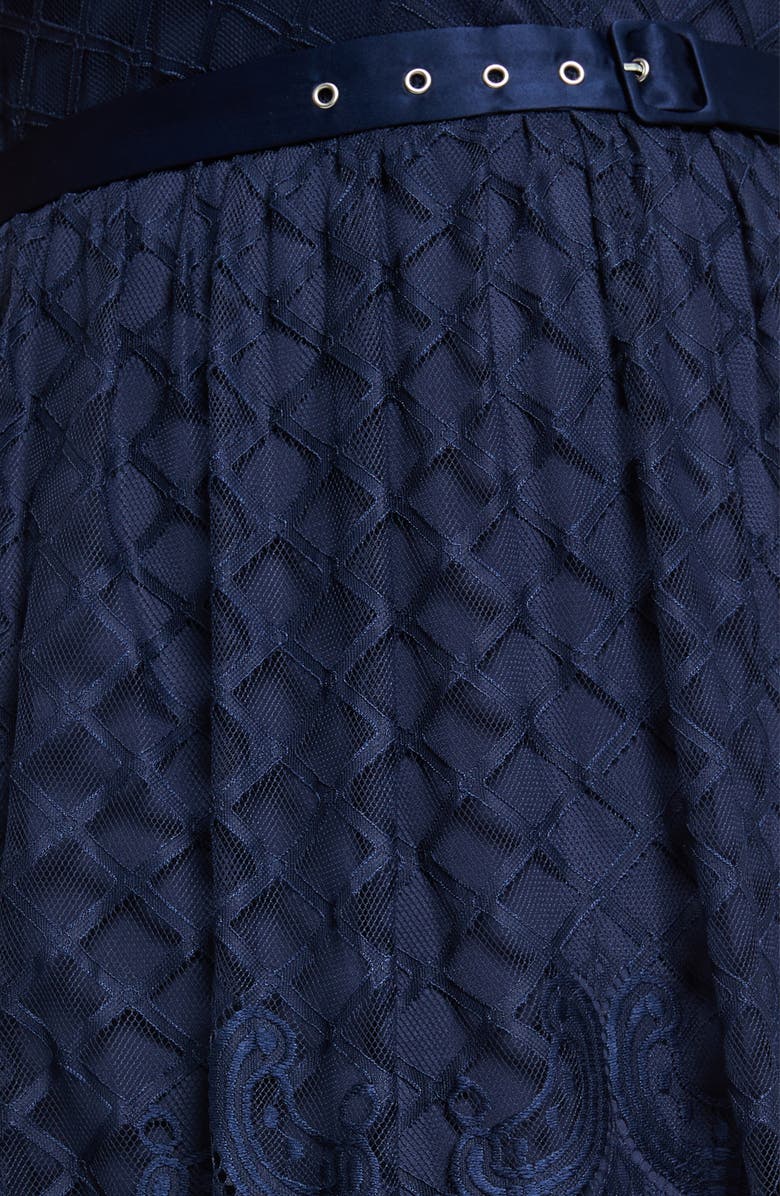 Estelle Catalina Lace Belted Dress, Alternate, color, Navy