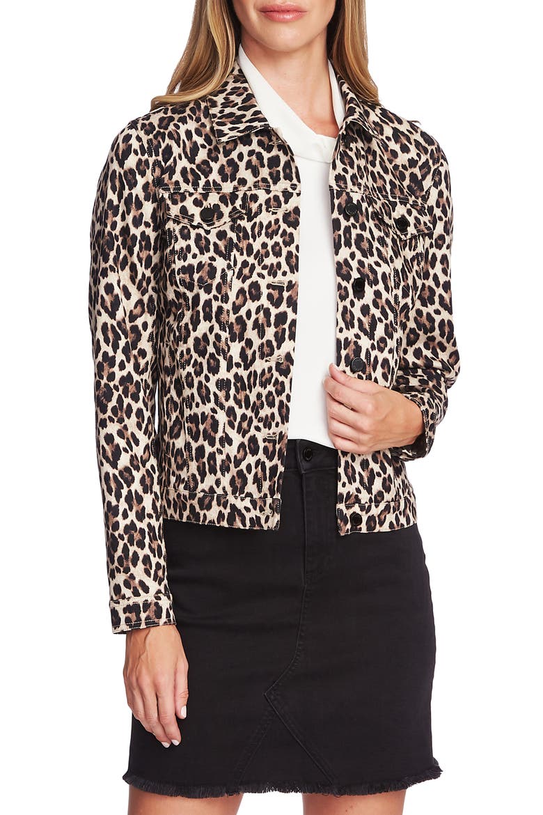 Leopard Print Denim Jacket, Main, color, RICH BLACK