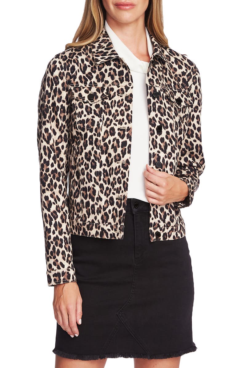 Vince Camuto Leopard Print Denim Jacket, Main, color,