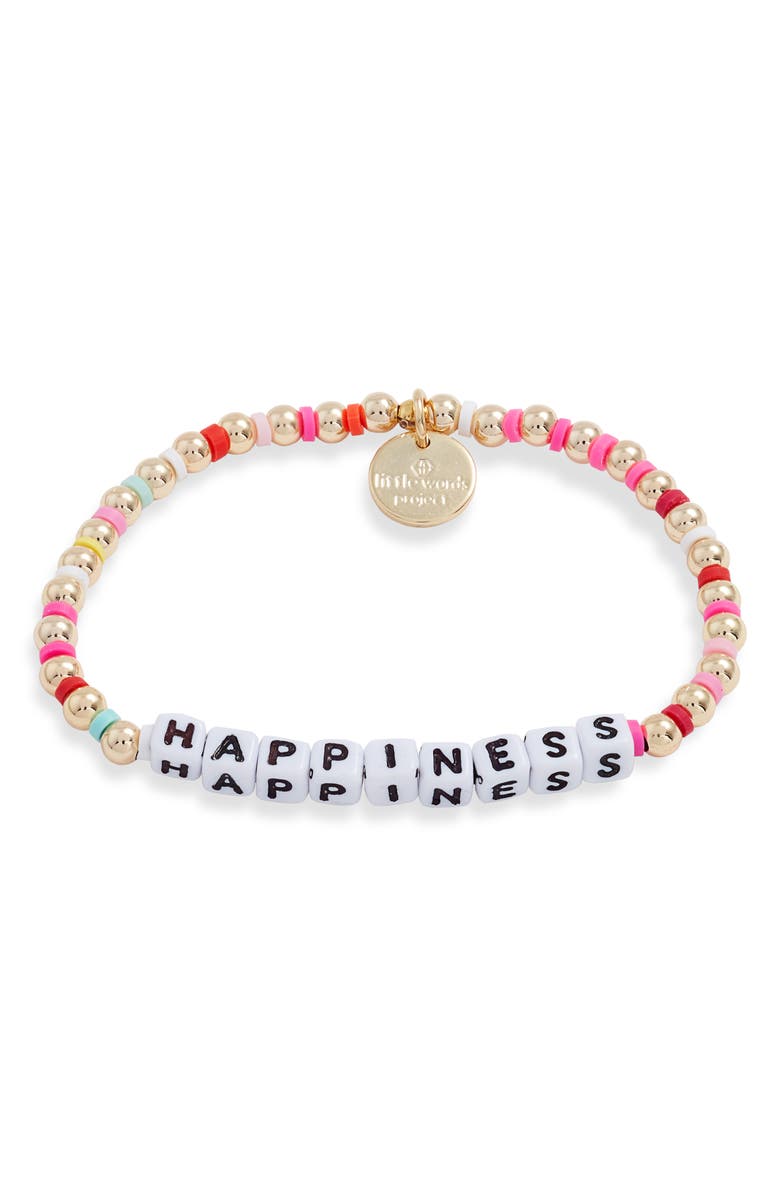 Little Words Project Happiness Beaded Stretch Bracelet, Main, color,