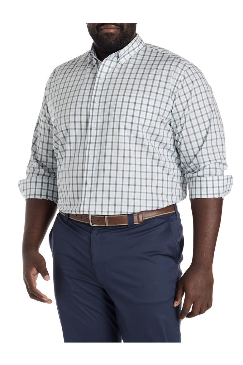 Big & Tall  Small Plaid Tech Sport Shirt, Main, color, BLUE GREEN
