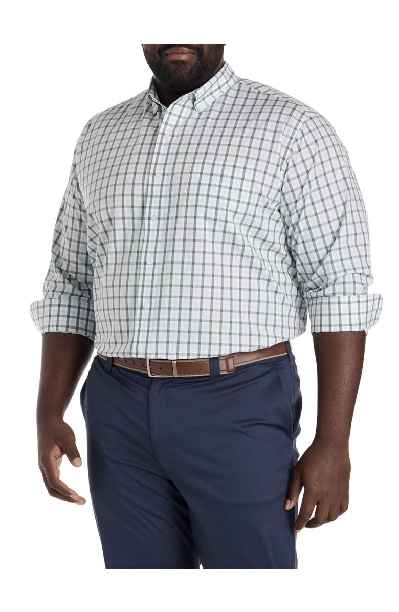 Oak Hill by DXL Big & Tall Small Plaid Tech Sport Shirt, Main, color, Blue Green