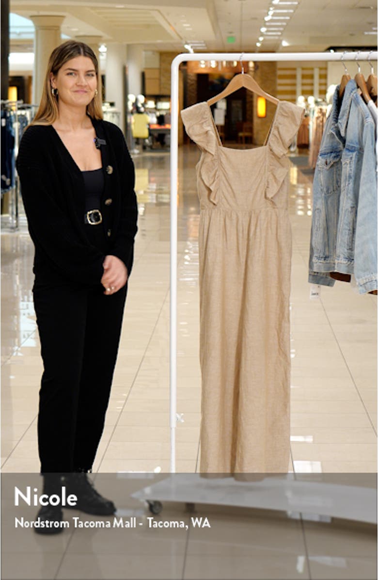 Linen Blend Ruffle Tie-Back Jumpsuit, sales video thumbnail