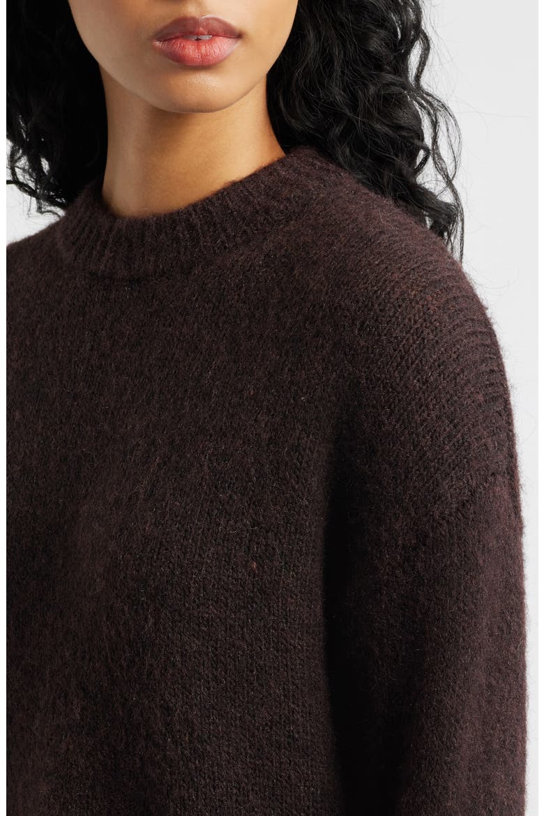 Boxy Fluffy Crewneck Sweater, Alternate, color, CHOCOLATE