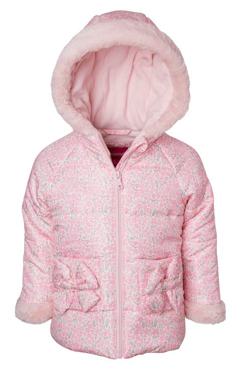 Faux Fur Trim Floral Jacket