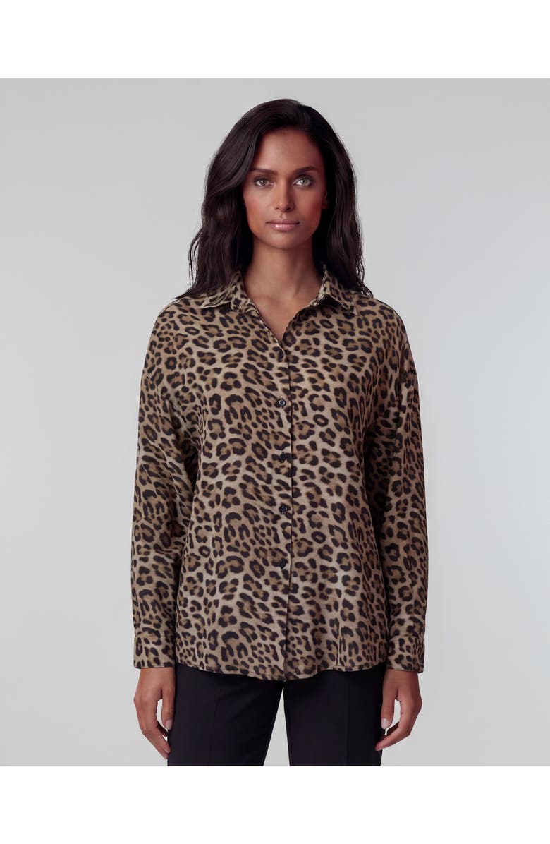 Lords of Harlech Leopard Womens Linen Shirt, Main, color, Leopard Brown