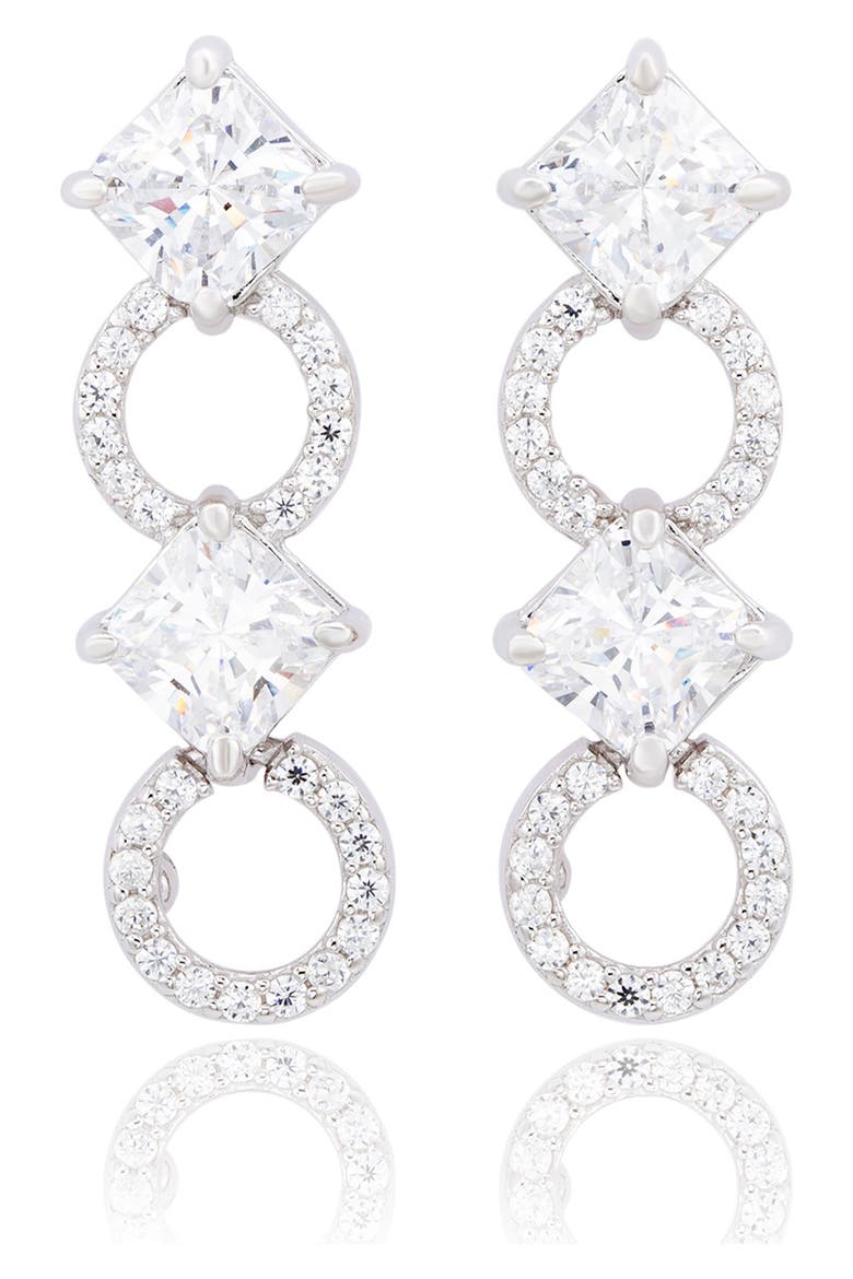 Sterling Silver CZ Link Drop Earrings, Main, color, WHITE